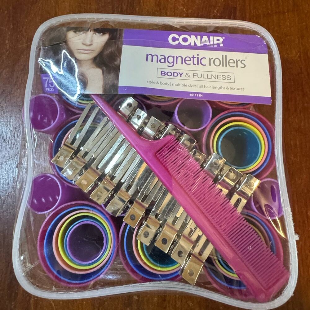 Conair Magnetic Rollers Set 75 Pc Body & Fullness Hair Curlers Case Clips